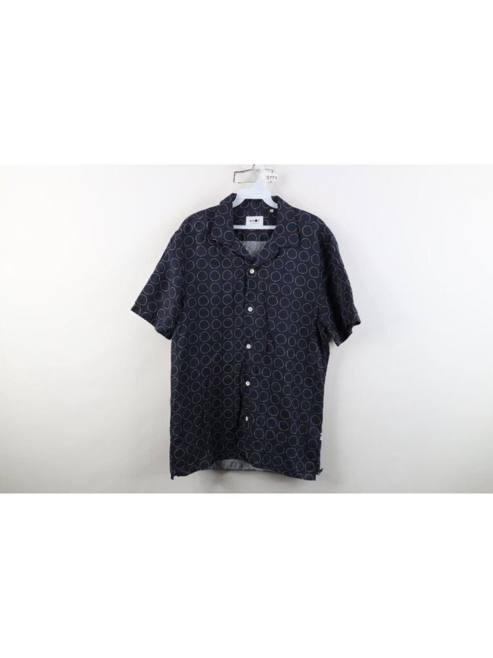 NN07 No Nationality Mens Medium Circle Linen Blend Camp Collar Button Shirt
